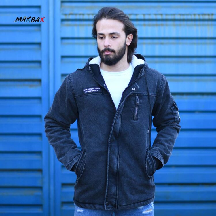 کاپشن جین کلاهدار ذغالی کد 11607