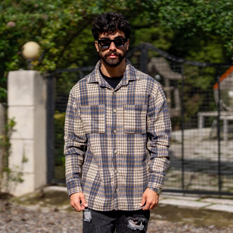 پیراهن چهارخانه مردانه پشمی کد 23820