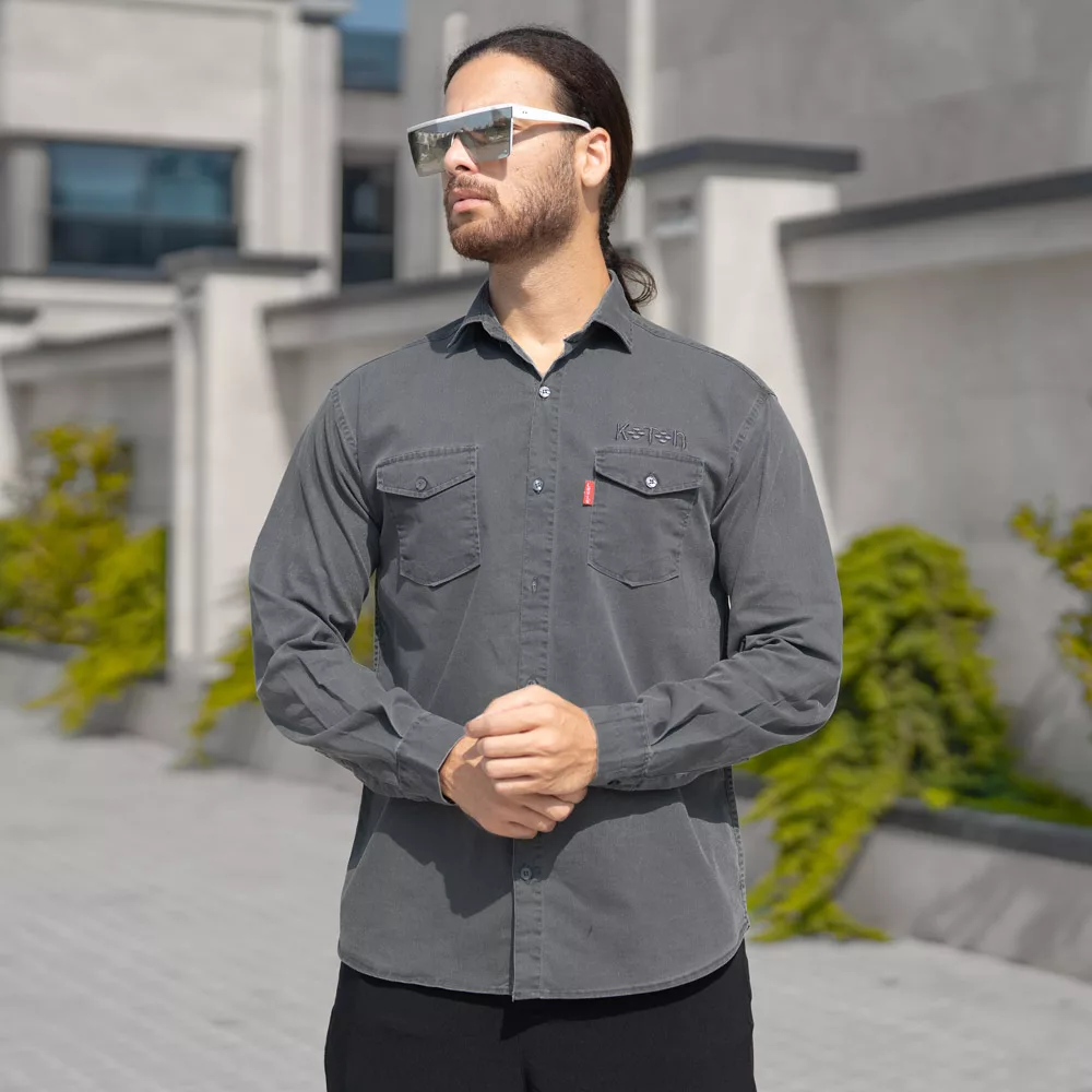 پیراهن مردانه خاکستری کد 26128 پیراهن مردانه خاکستری کد 26128