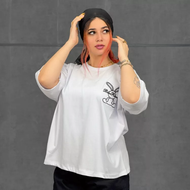 تیشرت باکسی دخترانه طرح خرگوش کد 29819