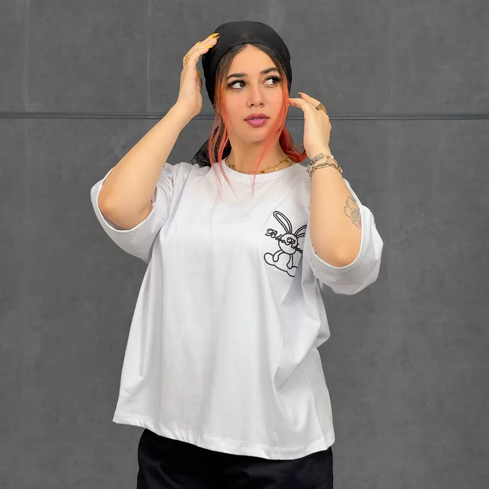 تیشرت باکسی دخترانه طرح خرگوش کد 29819