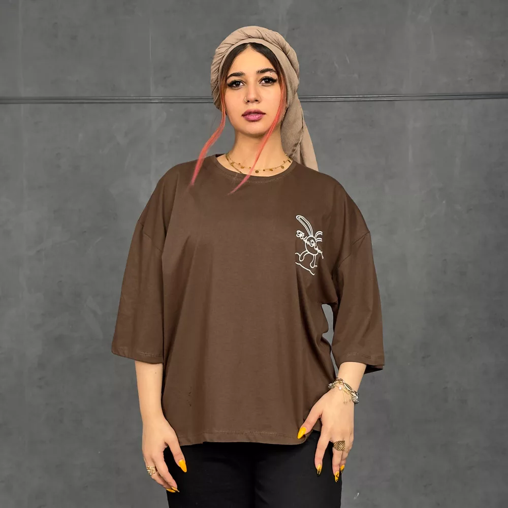 تیشرت باکسی دخترانه طرح خرگوش کد 29819
