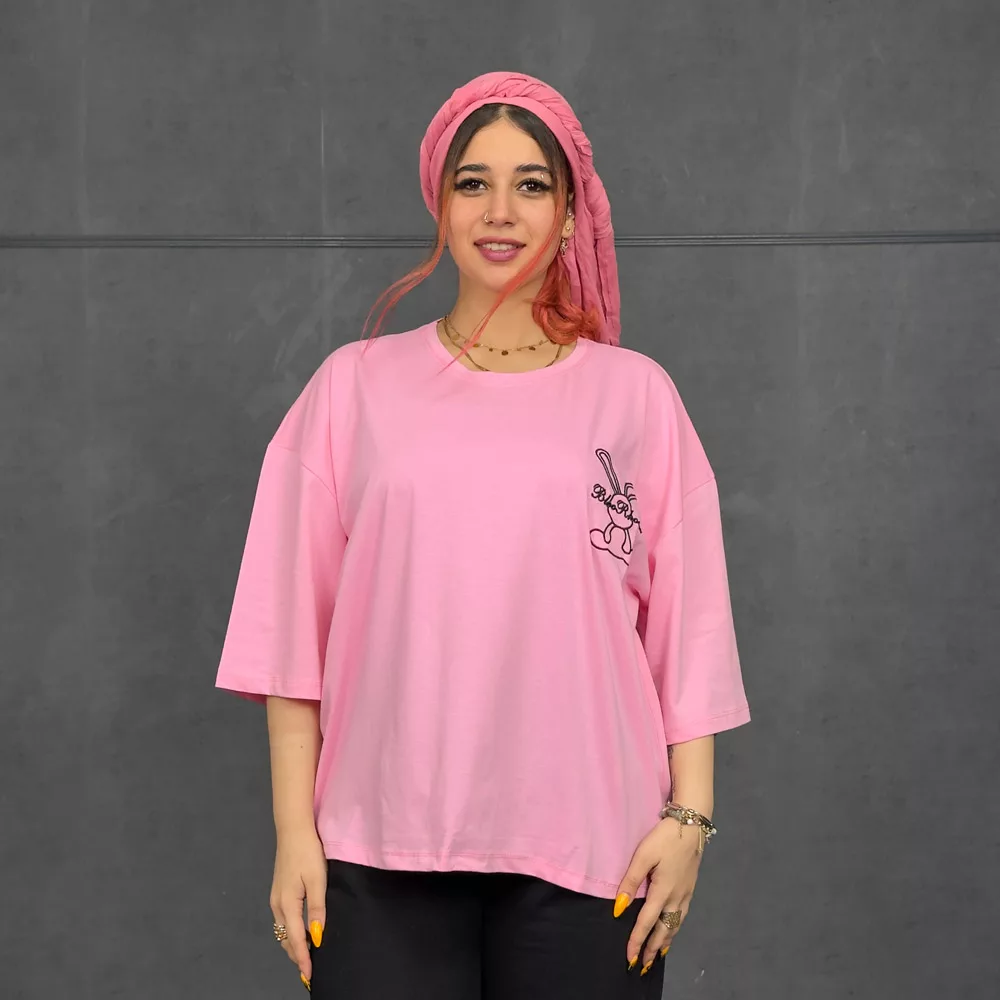 تیشرت باکسی دخترانه طرح خرگوش کد 29819
