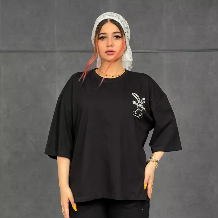 تیشرت باکسی دخترانه طرح خرگوش کد 29819