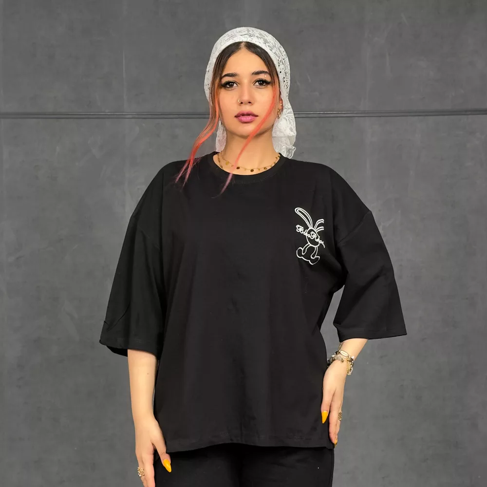 تیشرت باکسی دخترانه طرح خرگوش کد 29819